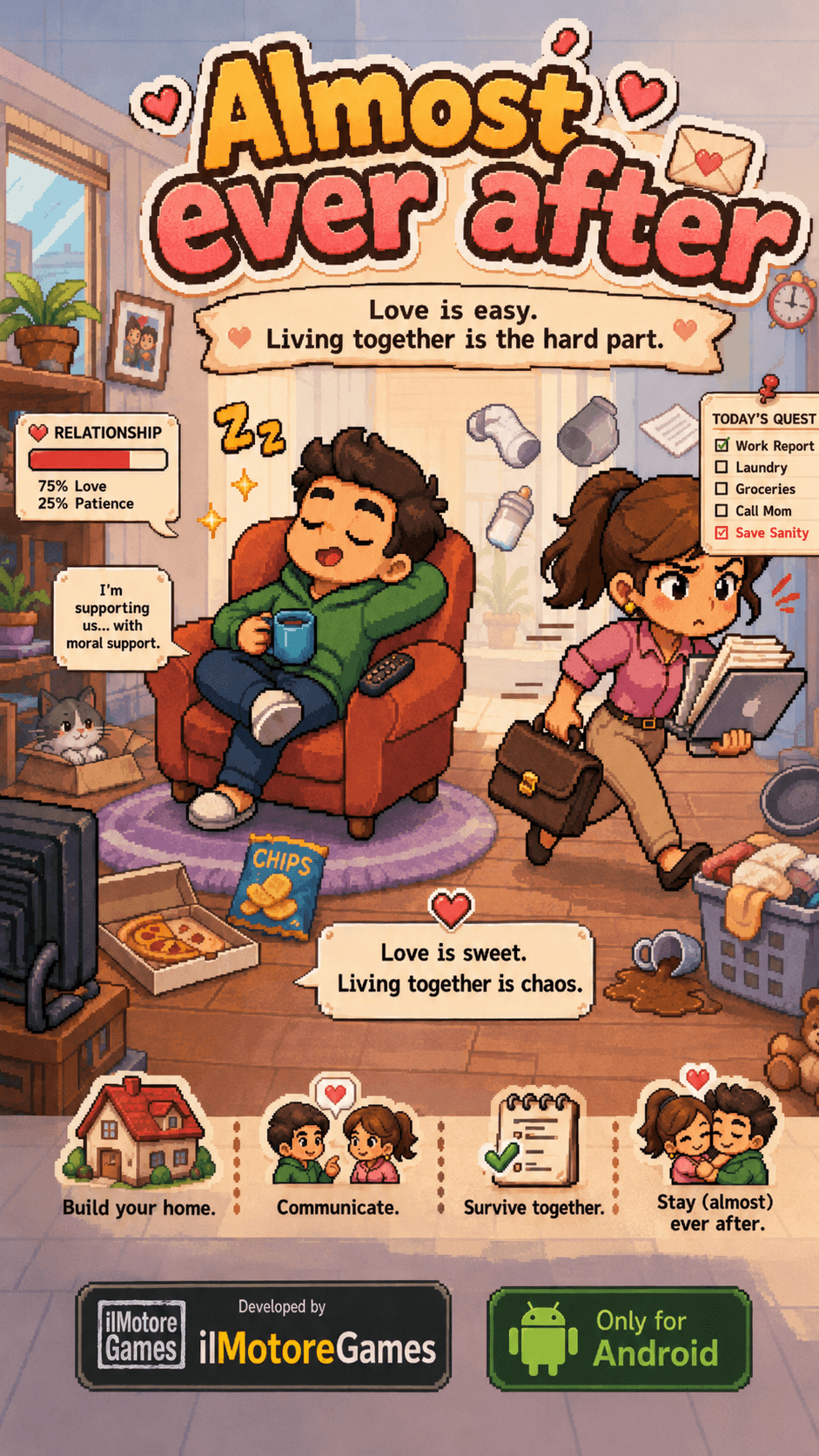 Almost Ever After poster showing a couple managing a chaotic home together